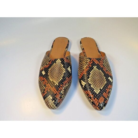 Madewell The Remi Mule In Snake Embossed Leather Slip-On Flat Shoes Women's 6.5 - Picture 3 of 11